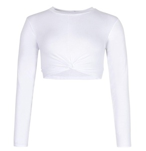 Top Corto de Manga Larga con Nudo en la Parte Delantera, Blanco, de Alta Calidad, Personalizado con Servicios OEM, Nueva Moda Femenina 2026, Gran Venta - Product Image 1