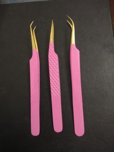 แหนบต่อขนตาสีชมพูและสีทองทำจากสเตนเลสมีปลายแหลม - Product Image 2