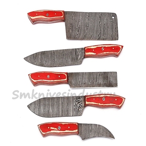 05 Pieces Hand Made Damascus Kitchen Chef Knives set with leather sheath <b>kit</b> <b>bag</b> (Smk1919) - Product Image 4
