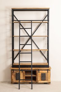 Top Selling Luxury Modern Industrial Floor Standing <b>Bookshelf</b> with Ladder for Study Room - Product Image 4