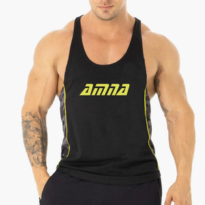 Solid Black Men's Tank Top Cotton/Polyester Quick Dry Anti-UV Breathable Gym Fitness Wear <b>Stringer</b> <b>Vest</b> - Product Image 1