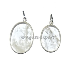 Colgantes ovalados de cuarzo de cristal, colgante de punto de cristal - Product Image 1