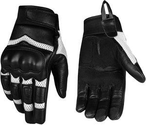 Guantes tácticos de cuero con pantalla táctil para hombre, guantes de carreras de alta calidad hechos a medida, de malla blanca y cuero negro - Product Image 1