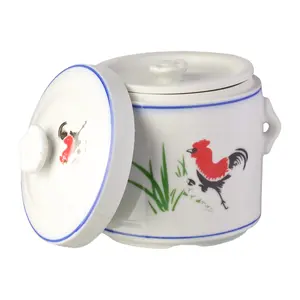 Dinnerware Traditional Oriental Design Style Rooster 700Cc Non Stick Porcelain Steam Pot Ceramic Pots with Diameter 11 H13.5cm