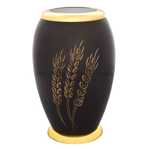 Brass Mat Enameled with Hand Engraved Leafs Urn - CRU-1063 - Product Image 2