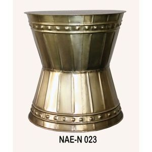 Industrial & <b>Vintage</b> Handmade Round <b>Stool</b> Silver-Plated Drum Design Metal for Villa Apartment Farmhouse - Product Image 1