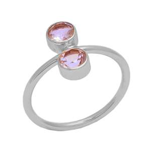 แหวนพลอยอเมทิสต์สีเขียวสองชิ้นแท้เงินสเตอร์ลิงชุบทองขายส่งเครื่องประดับสำหรับผู้หญิง Casa de Plata - Product Image 2