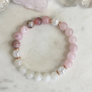 <span class=keywords><strong>Piedra</strong></span> Lunar rosa <span class=keywords><strong>de</strong></span> cuarzo rosa ópalo y cuarzo agrietado, pulsera <span class=keywords><strong>de</strong></span> cristal <span class=keywords><strong>de</strong></span> 8mm - Product Image 1