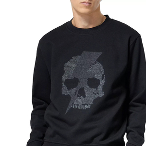 OEM Wholesale Custom High Quality Cotton Skull print <b>Black</b> <b>fleece</b> Crew Neck sweat Shirt for men as per customer requirement. - Product Image 5