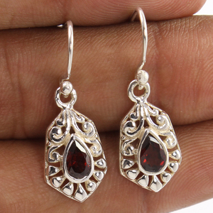 Superventas hecho a mano 925 plata esterlina granate rojo Natural corte de pera piedras preciosas facetadas pendiente joyería regalo para mujeres - Product Image 1