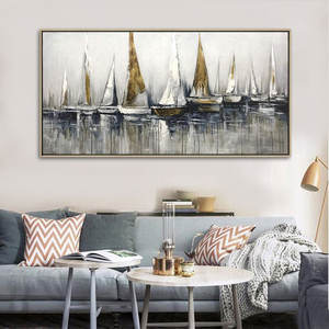 Décoration murale moderne en toile faite à la main, voiliers abstraits en noir et blanc, <span class=keywords><strong>peinture</strong></span> à l'huile acrylique - Product Image 1