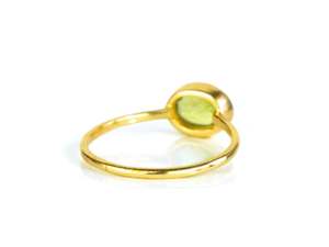 Conjunto de bisel de forma ovalada de cuarzo peridoto Anillo de oro Vermeil-Anillo de piedras preciosas unisex de boda y aniversario de moda - Product Image 2