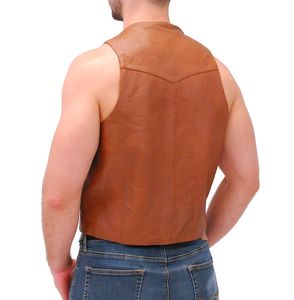 Gilet de motard en cuir marron de qualité supérieure pour hommes brun riche avec lacets latéraux réglables confortable et imperméable pour la moto - Product Image 5