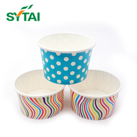 Mangkuk Kertas Sekali Pakai Dinding Tunggal 12 OZ Motif Polkadot Pelangi Desain Khusus, Ramah Lingkungan, untuk Yogurt dan Es Krim