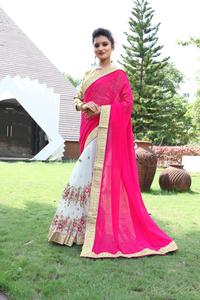 Chemise brodée sari en coton blanc, nouvelle blouse de travail, vêtement de fête, bon marché, Georgette sari, sexy, couleur brillante, femme, vente en gros - Product Image 2