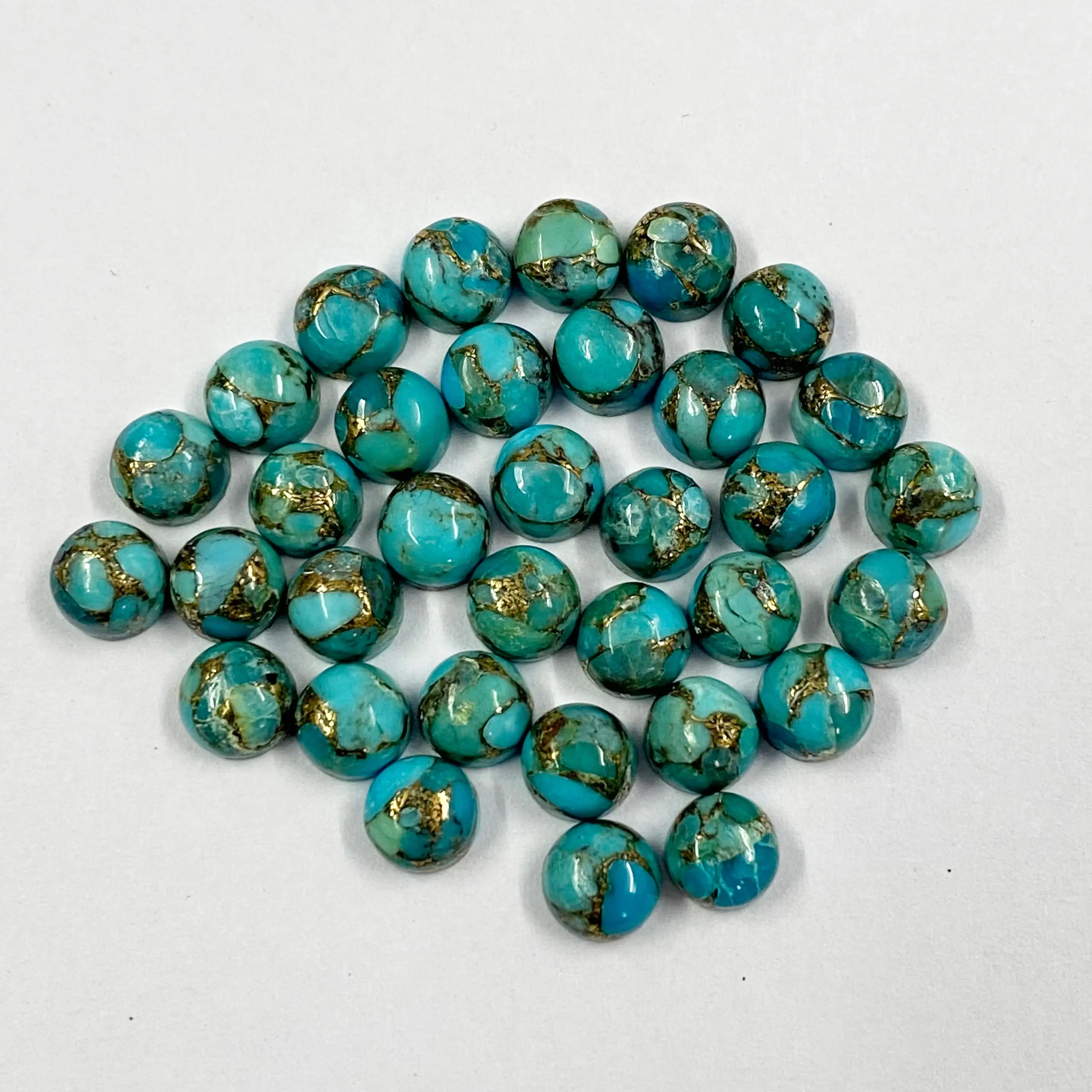 Beautiful High Quality Wholesale Price Natural 6mm Blue Copper Turquoise Round Wholesale Cabochon Semi Precious Loose Gemstone