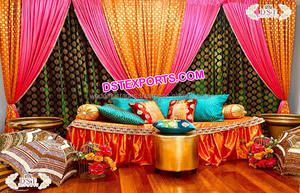 งานแต่งงาน Mehndi ฉากหลังเวทีเหตุการณ์,ม่านประดับฉากหลังเวทีงานแต่งงานของปากีสถานการตั้งค่างานแต่งงานสไตล์ดั้งเดิมของอินเดีย - Product Image 5