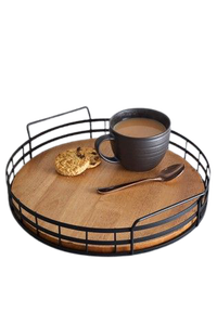 Plateau de service à dessert en fer et en bois fait à la main forme personnalisée plateau de service à dessert pour les meilleures ventes - Product Image 3