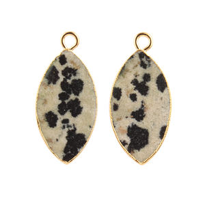 Conector de forma de marquesa de jaspe dálmata genuino al por mayor conector de fabricación terminado de un solo bucle DIY con borde galvanizado dorado - Product Image 2