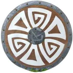Armure de bouclier médiéval en bois et acier Viking, bouclier rond de 24 pouces, décoration murale pour la maison, décor en bois, artisanat en bois, cadeau d'halloween, CHMN351