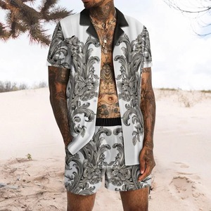 T-shirt hawaïen à manches courtes pour hommes, ensemble 2 pièces, haut à boutons par Sublimation, nouveau, 2020 - Product Image 2