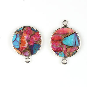 Pendentif en pierre précieuse turquoise de 12 mm fait à la main avec connecteur en pièce d'argent Options plaquées rhodium/or Cadeau tendance unisexe Bijoux - Product Image 5