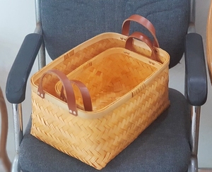 Cesta de bambú en oferta con asas de cuero - Cesta de bambú de Vietnam - Product Image 2