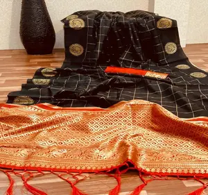 Banarasi-saree de seda para mujer, ropa de estilo indio, saree, alta calidad