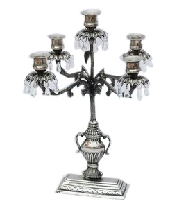 Chandelier en métal argent à cinq flammes, chandelier - Product Image 3