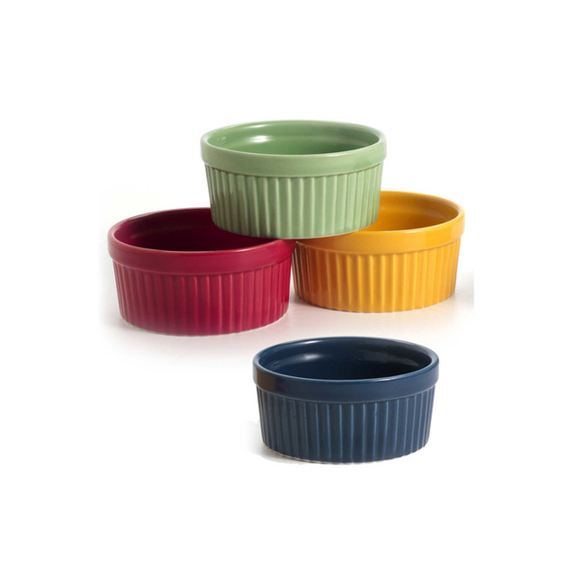 Multi-Purpose Food-Grade Eco-Friendly Porcelain Ramekin Set for Souffle Creme Brulee Desserts Ice Cream Pudding Bakeware Serving