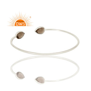Indian Handmade Solid 925 <b>Fine</b> Silver Designer Cuff <b>Bracelet</b> Jewelry Wholesaler Natural Smoky Quartz Gemstone <b>Bracelet</b> Jewelry - Product Image 3