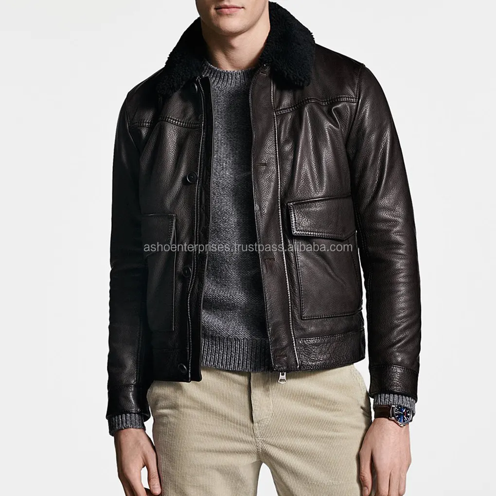 Latest Design Leather Jacket Manufacturers from sialkot Pakistan / fashion leather jackets for men with Faux fur collar