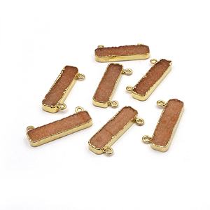 Orange Agate Druzy Gemstone <b>Bar</b> Shape Brass <b>Gold</b> Electroplated 8x28mm Double Bail <b>Pendant</b> Connector Jewelry Supplier Wholesale - Product Image 2