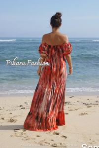 Verano Tie Dye largo Maxi vestido fuera del hombro sin tirantes sin mangas espalda diseño hecho mezcla de tela elegante verano señora vestido OEM - Product Image 6