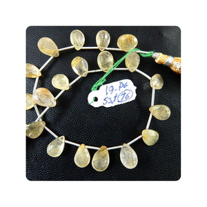 Cuentas de Briolette facetadas de Cuarzo rutilado dorado 7x10MM a 8x12MM 8 19Pc-53Ct para la fabricación de joyas - Product Image 1