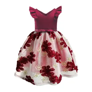 2019 wholesale elegant floral night smocked children's kids girls evening party wear dresses for 2-9 years old child