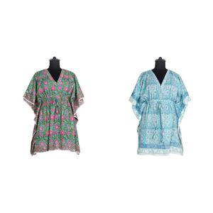 ชุดเดรสสั้นทรง Kaftan สำหรับผู้หญิงผ้าฝ้าย100% ทรงปีกค้างคาวสำหรับชายหาดดีไซน์ทันสมัยผ้าคอตตอนพิมพ์ลายดอกไม้ฟรีไซส์2025 - Product Image 1