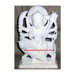 Beautiful Italian Marble Durga Maa Statue With Blessing Hand In Sitting Position On Lion For Home And Temple Decoration Purpose - Product Image 1