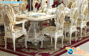 Juego de comedor Victoriano de lujo europeo, madera de teca, acabado blanco de alto brillo, diseño tallado francés para comedor - Product Image 6