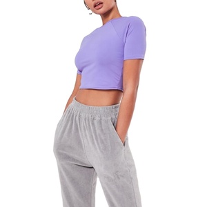 Wholesale women purple crop <b>top</b> cotton plain t shirt short sleeve - Product Image 2