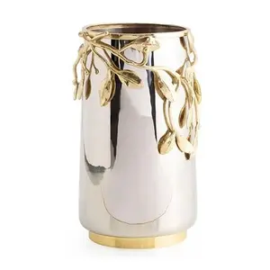 Luxury metal and brass silver and gold color flower vase for home hotel wedding decoration metal flower vase