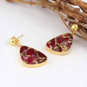 Ewest collection-pendientes colgantes de jade comprimido Mohave rubí, cobre turquesa, chapados en oro de 24K - Product Image 2