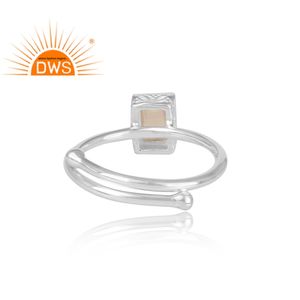 Bague ajustable en argent sterling 925 fin indien avec serti clos et opale éthiopienne naturelle taille rectangulaire - Product Image 4