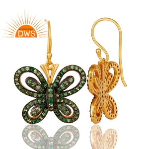 Boucles d'oreilles en argent 925, nouveau Design papillon en pierres précieuses vertes, bijoux de haute qualité, fabrication de boucles d'oreilles - Product Image 3