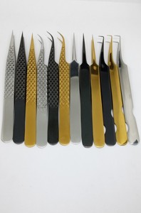 Pinces à cils en acier inoxydable doré pour femmes, poignée diamantée, pointe pointue à 90 degrés, extensions de cils et de sourcils, Ghafco - Product Image 4