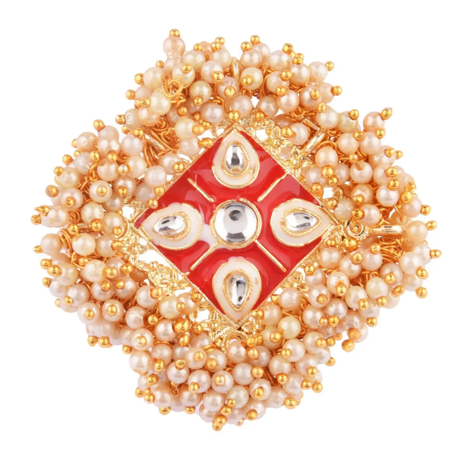 Kundan — bijoux en plaqué or pour femmes, fausses perles, bague de mariée Antique, indien, rouge, nouvelle collection