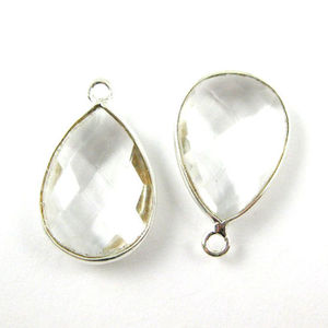 13X18MM cristal blanc Quartz forme de larme lunette faite à la main conception Unique pendentif en argent Sterling 925 breloque pour les femmes - Product Image 1