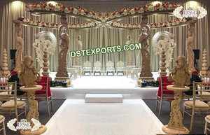 Magnifique Mandap de mariage moderne, sculpté à la main, motif paon, artisanat en bois, pour mariages indiens en Australie - Product Image 3
