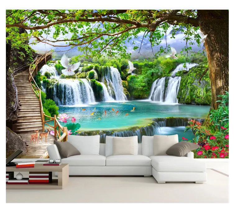 New designs modern waterfall wall mural geometric sofa background wall