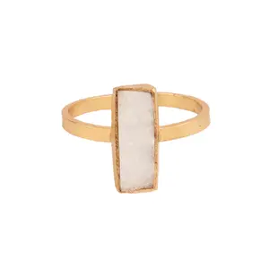 Custom trendy natural bar sugar druzy ring gold plated jewelry couple handmade adjustable open ring
